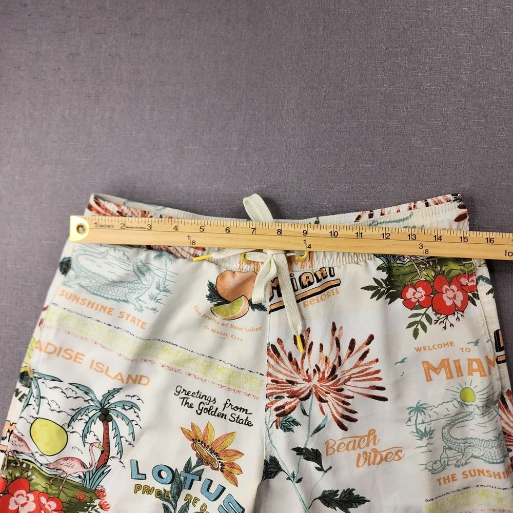 Malibu by Drill Clothing Co Mens Medium Swim Shorts Beach Postcard Print Resort
